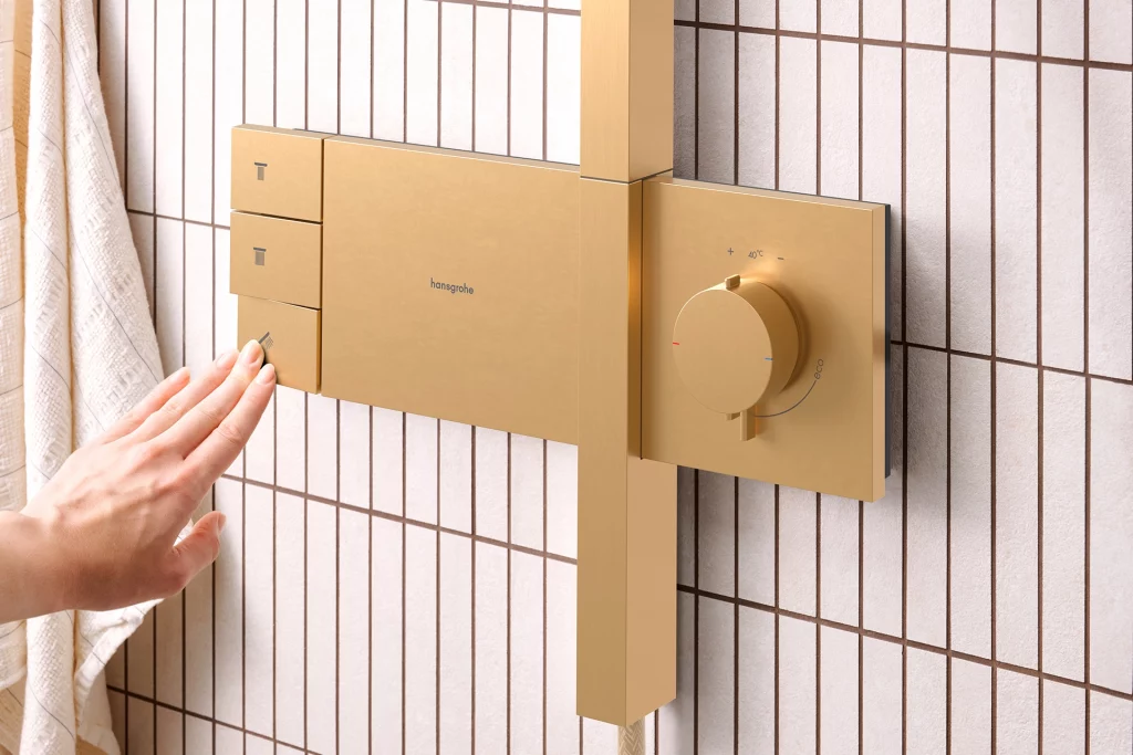 Hansgrhoe Dusch-Thermostat in moderner Optik, matt goldfarben